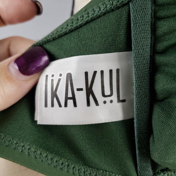 IKA-KUL Size XL Crochet Lattice Front Bikini Top Army Green Boho Festival Halter - Picture 4 of 6